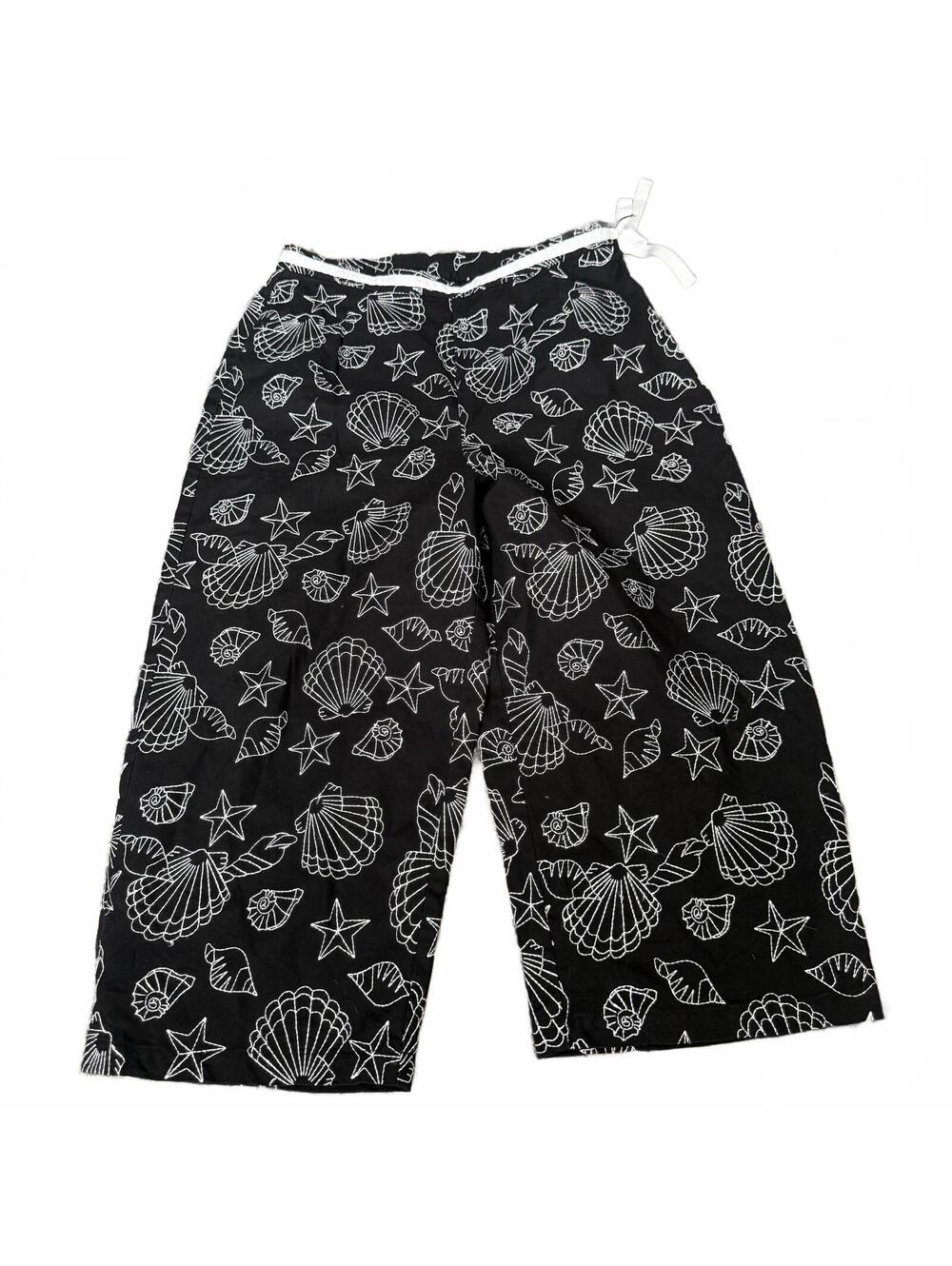 Karen Scott Sport Black White Seashell Starfish Beach Print Crop Pants Petite 8P